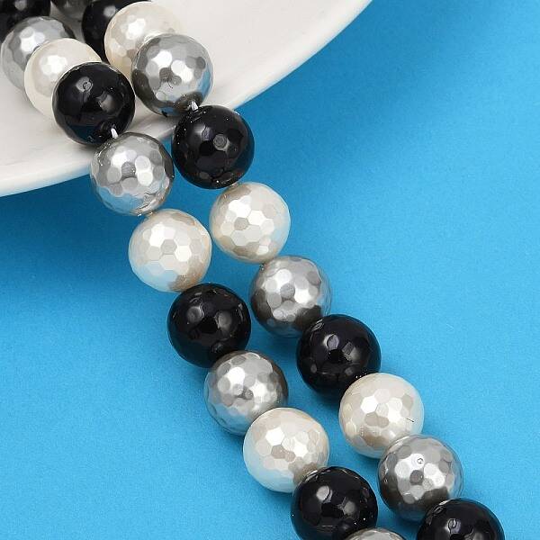 Faceted Round Shell Pearl Beads Strands