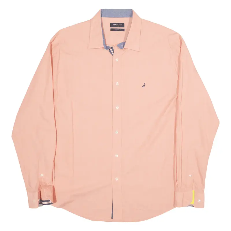 NAUTICA Plain Shirt Pink Long Sleeve Mens L