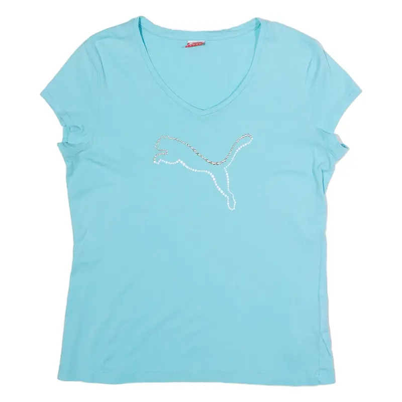 PUMA Womens T-Shirt Blue V-Neck UK 12