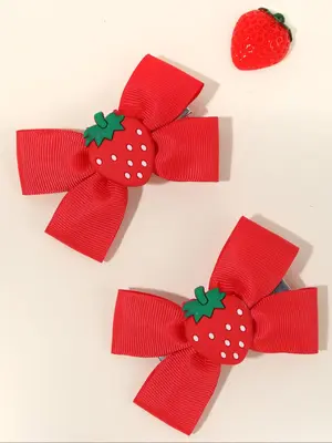 Cute Strawberry Decor Bowknot Design Hair Clips, Fruit Themed Hair Accessories for Girls, Fashion Hair Accessories for Party,...
