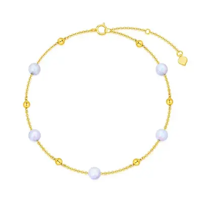 14K Gold Opal Bead Single Layer Charm Anklet