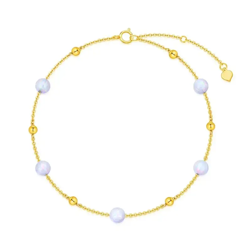 14K Gold Opal Bead Single Layer Charm Anklet