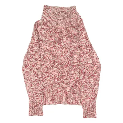 TIMBERLAND Womens Jumper Red Roll Neck Chunky Knit Wool S