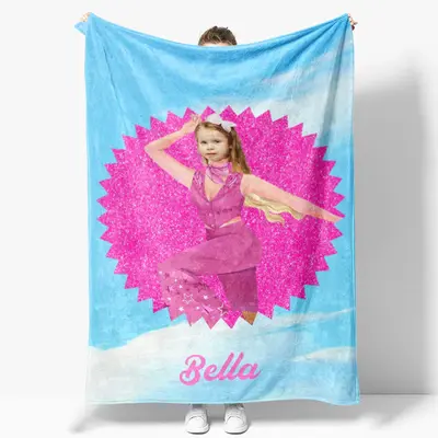 Custom Photo Glitter Pink Circle Blue Sky Blanket - Aperturee