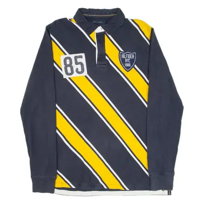 TOMMY HILFIGER Fit Mens Polo Shirt Blue Striped Long Sleeve L