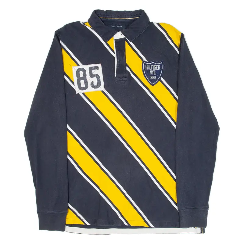 TOMMY HILFIGER Fit Mens Polo Shirt Blue Striped Long Sleeve L