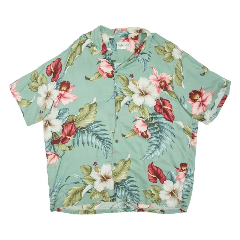 BISHOP ST APPAREL Mens Hawaiian Shirt Green Floral XL