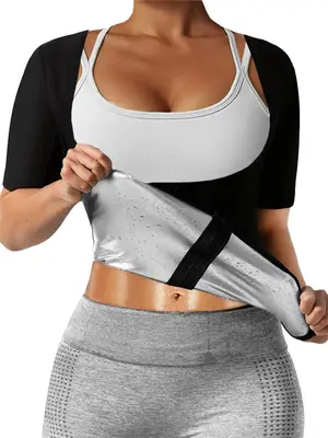 Women's Solid Zipper Front Shapewear Sauna Top, Tummy Control Waist Training Slimming Shaper, Women's Shapewear Clothes, Summ...