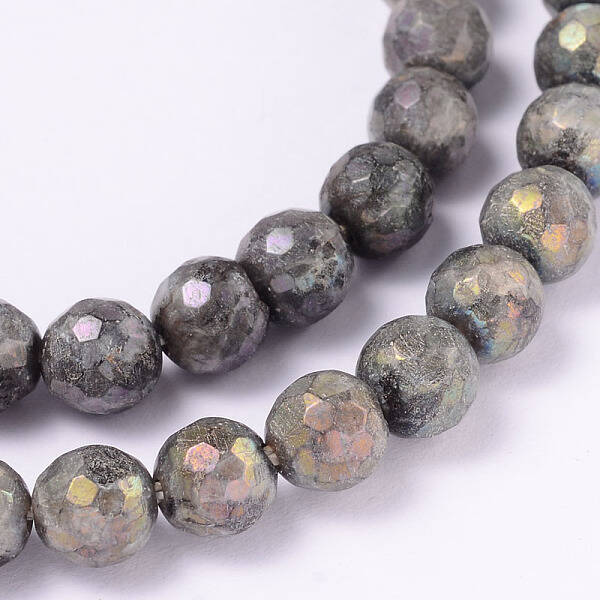 Electroplate Natural Labradorite Round Bead Strands