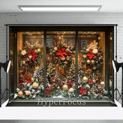 Festive Christmas Decoration Boutique Photo Backdrop - Aperturee