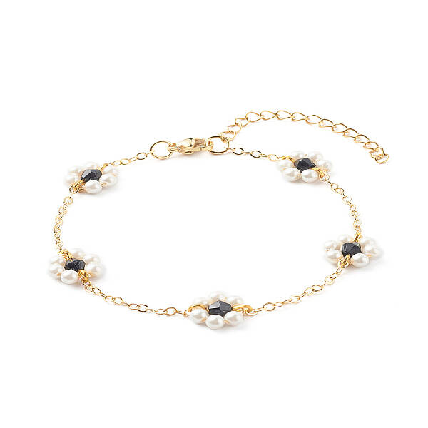 Shell Pearl & Acrylic Beads Flower Link Bracelets