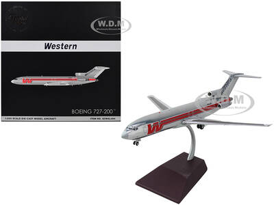 Boeing 727-200 Commercial Aircraft Western Airlines (N2805W) Silver with Red Stripes Gemini 200 Series 1/200 Diecast Model Ai...