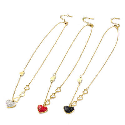 Ion Plating(IP) Rhinestone Heart Pendant Necklace