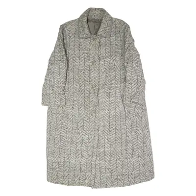 KARNER Womens Trench Coat Grey Knit Wool 90s Herringbone M
