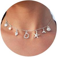 Charm Initial Necklaces for Women Trendy Sterling Silver Beach Shell Bubble Letter Necklace Starfish Pendant Necklace Chunky ...