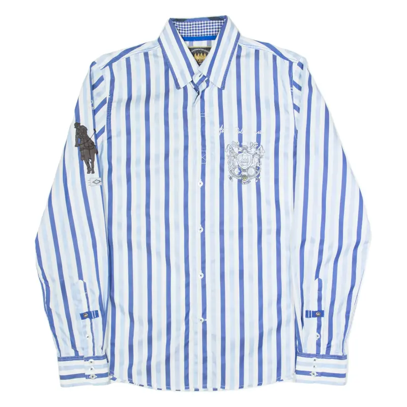 VA SANTEN Polo Players Club Slim Fit Mens Shirt Blue Striped Long Sleeve L