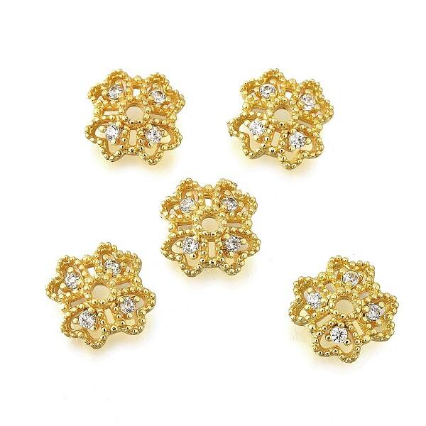 Flower Brass Micro Pave Cubic Zirconia Bead Caps