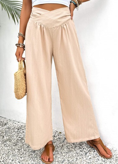 Modlily Light Coffee Wide Leg Elastic Waist High Waisted Pants - XL