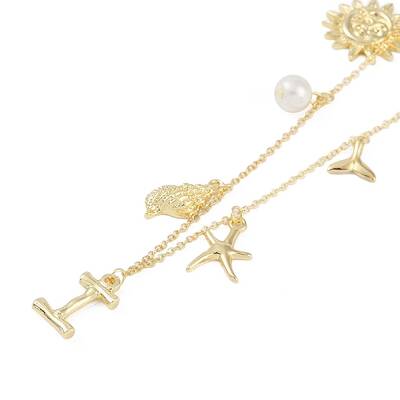 Bohemian Summer Beach Style 18K Gold Plated Shell Shape Initial Pendant Necklaces