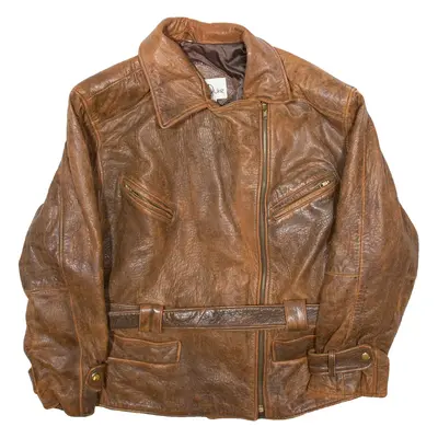 ALBERT DUKE Womens Aviator Jacket Brown Leather L