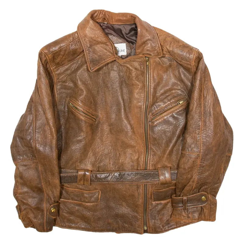 ALBERT DUKE Womens Aviator Jacket Brown Leather L