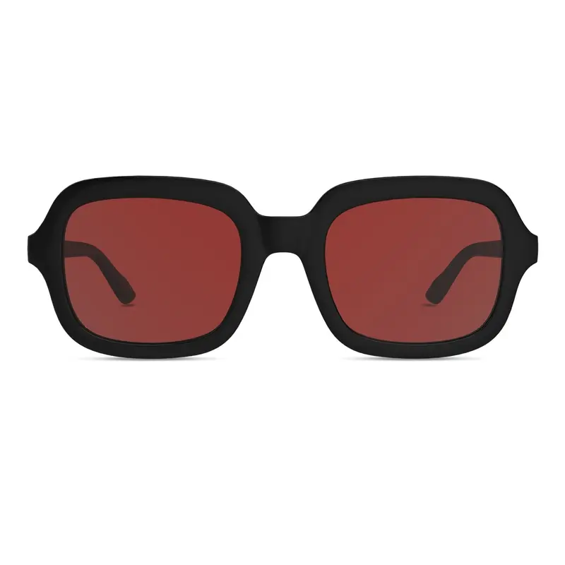 Montenegro Squares Sunglasses in Black with Red Lens