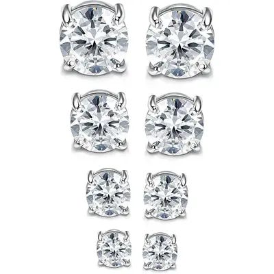 Jstyle 4 Pairs Stainless Steel Mens Womens Magnetic Stud Earrings Non-piercing CZ 4-7MM