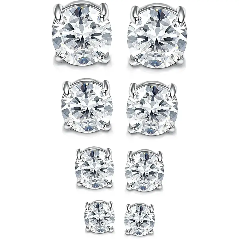 Jstyle 4 Pairs Stainless Steel Mens Womens Magnetic Stud Earrings Non-piercing CZ 4-7MM