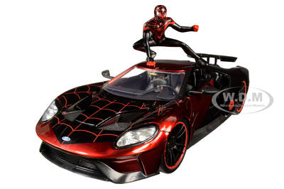 2017 Ford GT with Miles Morales Diecast Figurine Spider Man Marvel Series 1/24 Diecast Model Car by Jada