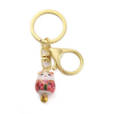 Fortune Cat Porcelain Pendant Keychain