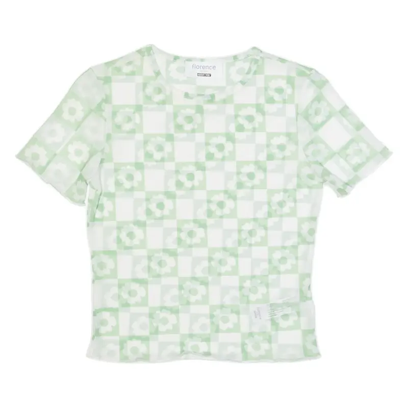 FLORENCE BY MILLS Mesh Womens Printed Top Green Check XS