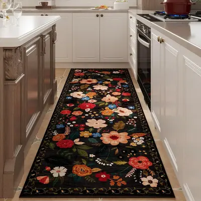 Floral Pattern Kitchen Runner Rug, 1 Count Non-slip Washable Runner Rug, Soft Floor Carpet for Hallways, Kitchen, Laundry, Be...