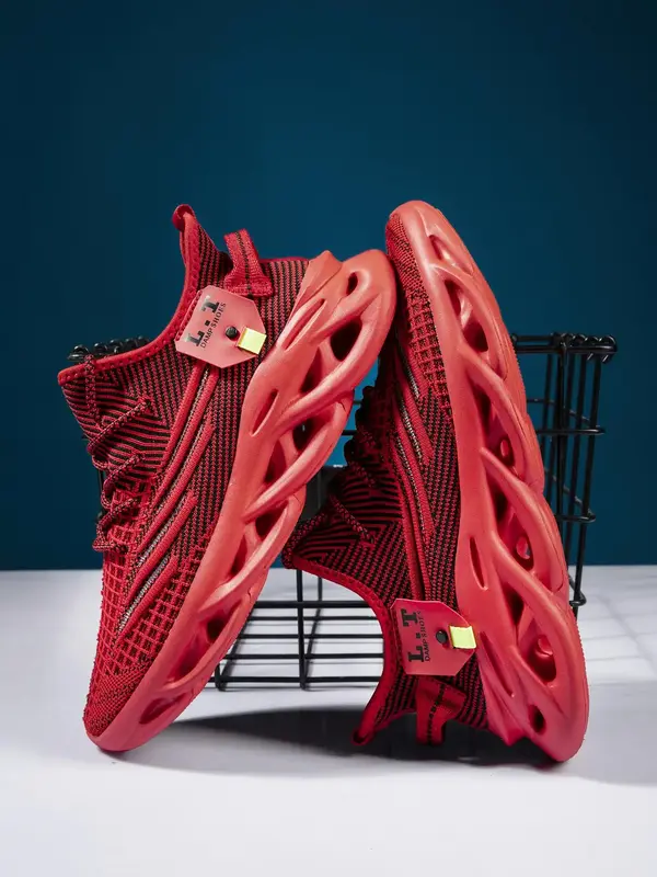 Men's Fashionable Letter Print Lace Up Blade Sole Low Top Sneakers, Casual Breathable Comfortable Sports Running Shoes, Male ...