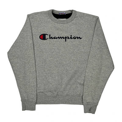 Champion Spellout Sweatshirt - Small Grey Cotton Blend