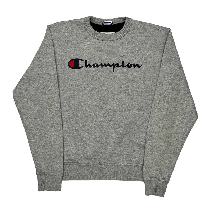 Champion Spellout Sweatshirt - Small Grey Cotton Blend