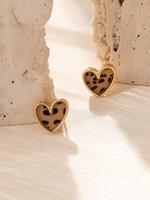 Fashion Leopard Pattern Love Heart Shaped Stud Earrings, Gifts for Her, Fashion Jewelry Accessories for Party, Daily Clothing...
