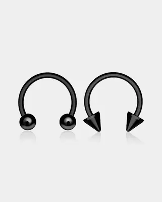 2PCS 16G Spike Ball Internally Threaded Titanium Septum Ring - Black / 8mm