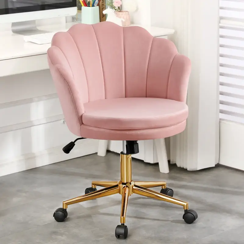 Furnimart Home Office Chair with Wheels, Adjustable Swivel, Velvet Material, Cute Modern Seashell Back, Ideal for Living Room...