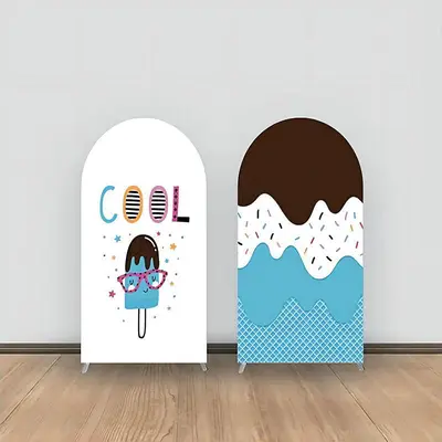 Aperturee White Blue Cool Ice Cream Double Sided Arch Backdrop | Diy Round Arch Backdrop | Custom Chiara Arched Covers | Chia...