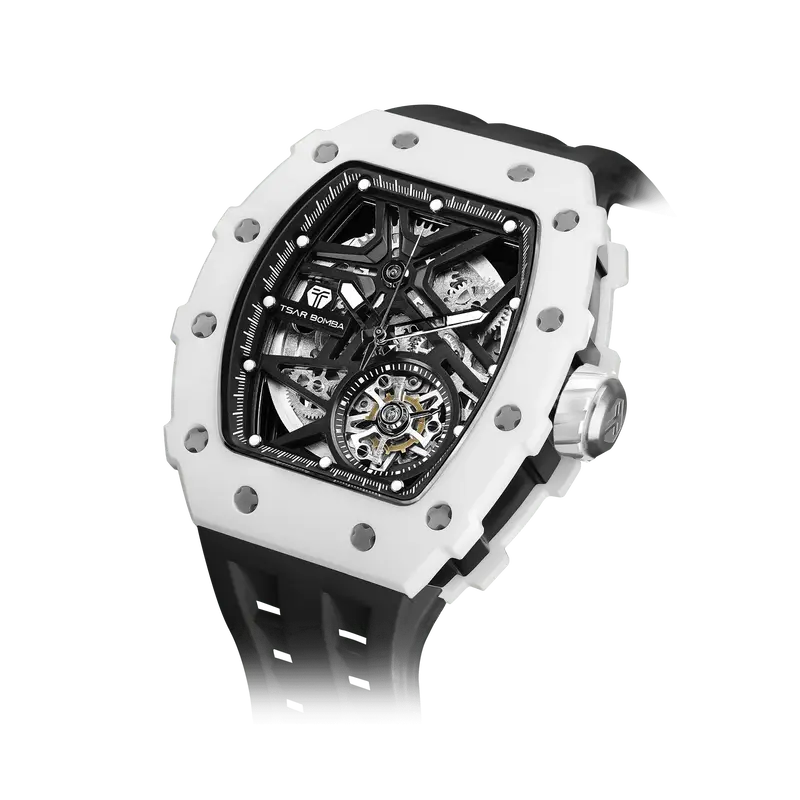 TSAR BOMBA Men's Luxury Ceramic Bezel Skeleton Mechanical Watch | Black | Elementalal TB8209C | Sapphire Glass 50M Waterproof...