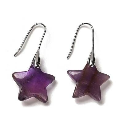 Natural Amethyst Star Dangle Earrings