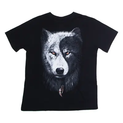 Wolf Print Mens T-Shirt Black Crew Neck L