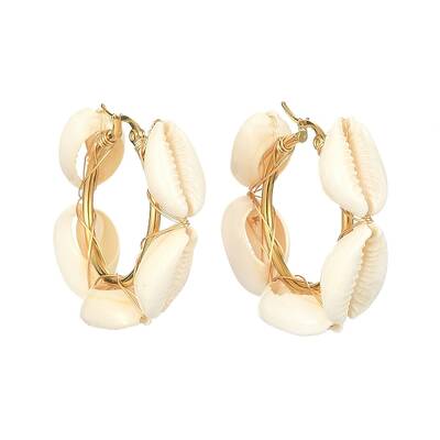 Natural Shell Beaded Hoop Earrings