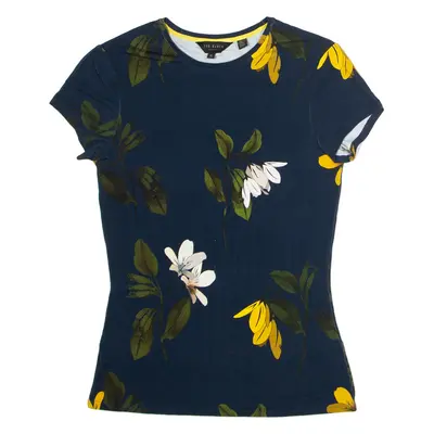 TED BAKER Floral Womens T-Shirt Blue Viscose XXS