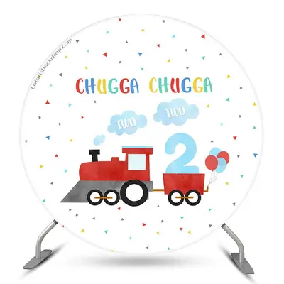 Aperturee Red Train Balloon Chugga Two Round Birthday Backdrop | Circle Party Backdrop | Round Birthday Backdrop Cover | Birt...