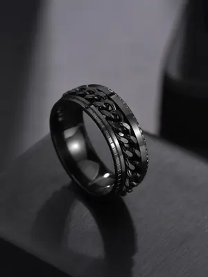 Men's Vintage Stainless Steel Link Anxiety Ring, Simple Punk Fashion Chain Turnable Ring, Domineering Trendy Hip Hop Style, S...