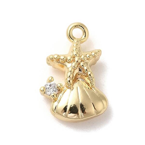 Marine Animal Theme Golden Brass Micro Pave Clear Cubic Zirconia Pendants