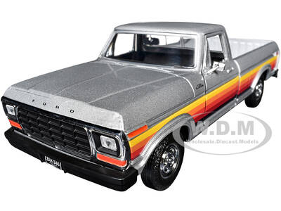 1979 Ford F-150 Custom Pickup Truck Silver Metallic with Side Stripes American Classics Series 1/24 Diecast Model Car by Mo...
