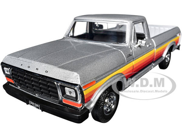 1979 Ford F-150 Custom Pickup Truck Silver Metallic with Side Stripes American Classics Series 1/24 Diecast Model Car by Mo...