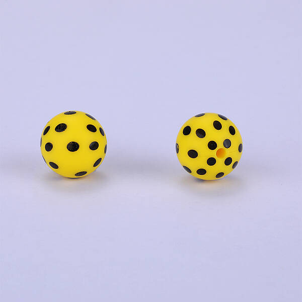 Printed Round with Polka Dots Pattern Silicone Focal Beads